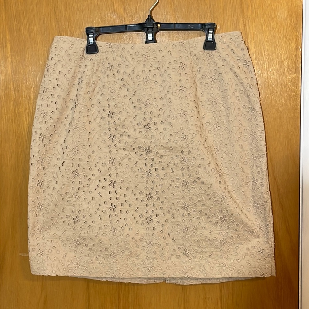 Talbots Womens 14WP Petites Tan Eyelet Lined Skirt